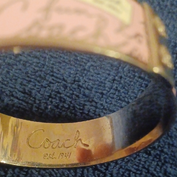 Coach Pink Script Enamel Bangle with Silver Accents - Picture 3 of 3